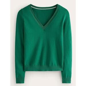 Boden Catriona Green Cotton Blend V-Neck Sweater Minimalist Casual Size S Small